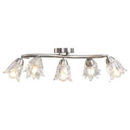 Berkfield Home Ceiling Lamp with Transparent Glass Shades for 5 E14 Bulbs Tulip in Silver - thumbnail 3