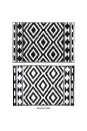 JVL Lightweight Reversible Plastic Woven Outdoor Rug 133x190cm Aztec in Black - Size: 133 cm x 190 cm - thumbnail 2