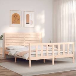Berkfield Home Bed Frame with Headboard 160x200 cm Solid Wood in Natural - thumbnail 2