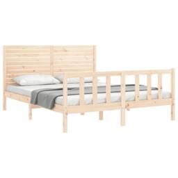 Berkfield Home Bed Frame with Headboard 160x200 cm Solid Wood in Natural - thumbnail 4