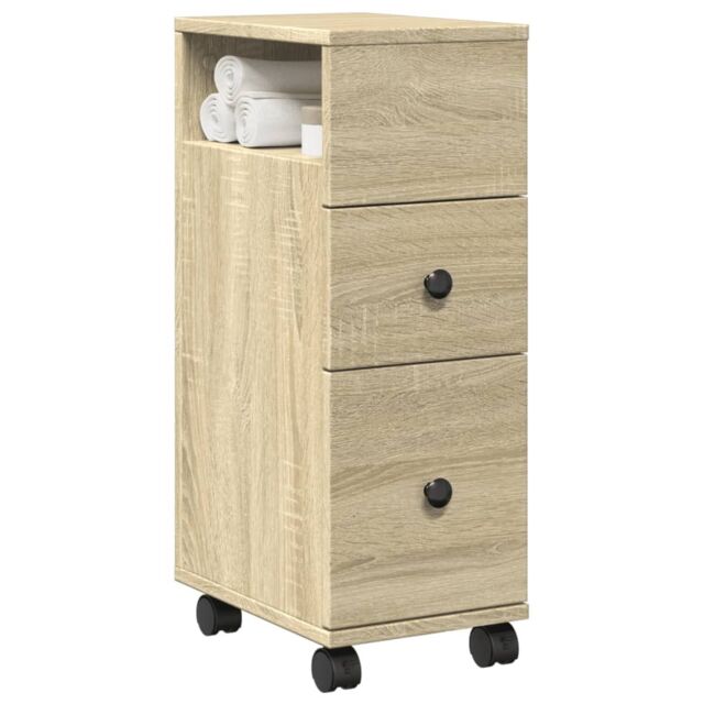 Berkfield Home Narrow Bathroom Cabinet with Wheels Sonoma Oak Engineered Wood in Brown - image 1