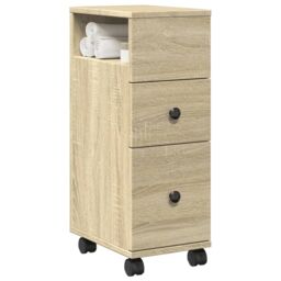 Berkfield Home Narrow Bathroom Cabinet with Wheels Sonoma Oak Engineered Wood in Brown - thumbnail 1