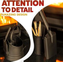 Marco Paul Fireside Coal Bucket Shovel Matchstick Holder Black Accessory Set Kindling Log - thumbnail 6