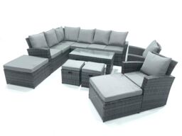Fimous 12 Seat Rattan Garden Furniture Corner Sofa Set Outdoor Patio Sofa Chair Table Set in Dark Grey - thumbnail 2