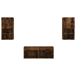 Berkfield Home 4 Piece TV Wall Cabinets with LED Lights Smoked Oak in Brown - thumbnail 7