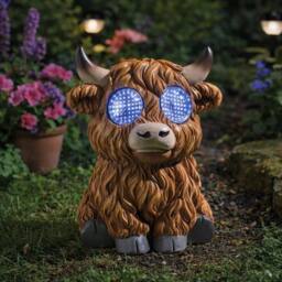 Marco Paul Solar Resin Solar Highland Cow Garden Ornament in Brown - Size: 20 cm - thumbnail 3