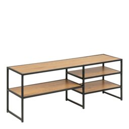 Furniture To Go Seaford Black Metal Open TV Unit with 3 Oak Shelves - thumbnail 1