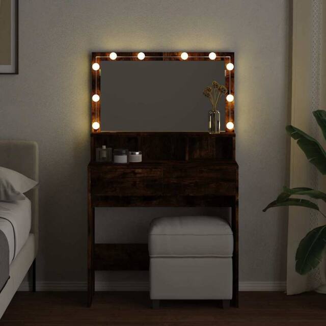 Berkfield Home Beautiful Dressing Table with LED Smoked Oak 80x41x134.5 cm in Brown - image 1