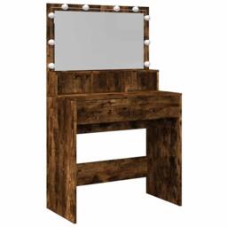 Berkfield Home Beautiful Dressing Table with LED Smoked Oak 80x41x134.5 cm in Brown - thumbnail 3