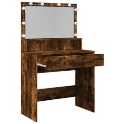 Berkfield Home Beautiful Dressing Table with LED Smoked Oak 80x41x134.5 cm in Brown - thumbnail 9