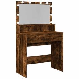 Berkfield Home Beautiful Dressing Table with LED Smoked Oak 80x41x134.5 cm in Brown - thumbnail 8