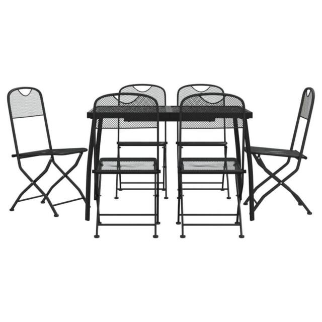 Berkfield Home 7 Piece Garden Dining Set Anthracite Metal Mesh in Black - image 1