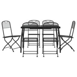 Berkfield Home 7 Piece Garden Dining Set Anthracite Metal Mesh in Black - thumbnail 1