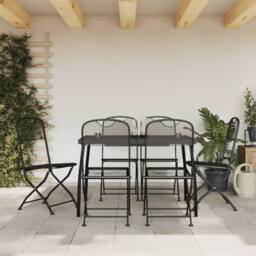 Berkfield Home 7 Piece Garden Dining Set Anthracite Metal Mesh in Black - thumbnail 2