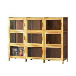 VOGREX Acrylic Door Bamboo Display Shelf 3-Tier Model Organizer in Brown - thumbnail 5