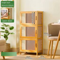 VOGREX Acrylic Door Bamboo Display Shelf 3-Tier Model Organizer in Brown - thumbnail 2