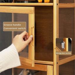 VOGREX Acrylic Door Bamboo Display Shelf 3-Tier Model Organizer in Brown - thumbnail 3