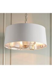 Netlighting Harvey Multi Arm Cylindrical Pendant Light Bright Nickel Plate Vintage White Fabric - thumbnail 2