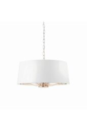 Netlighting Harvey Multi Arm Cylindrical Pendant Light Bright Nickel Plate Vintage White Fabric