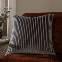 Paoletti Savoy Stripe Velvet Cushion in Charcoal - Size: 50 cm x 50 cm