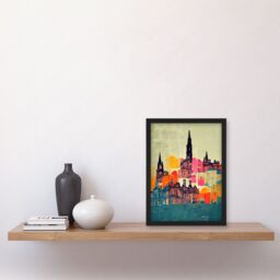 Artery8 Boho Abstract Multi Coloured Cityscape Skyline Painting Folk Art Artwork Framed Wall Art Print A4 in Black - thumbnail 2