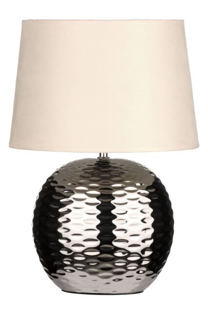 Orsina Dimple Effect Table Lamp in Chrome with Fabric Shade, Elegant Ceramic Base with Raised Dimple Design, 40W in Silver - image 1