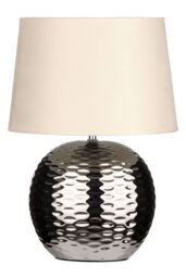Orsina Dimple Effect Table Lamp in Chrome with Fabric Shade, Elegant Ceramic Base with Raised Dimple Design, 40W in Silver