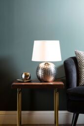 Orsina Dimple Effect Table Lamp in Chrome with Fabric Shade, Elegant Ceramic Base with Raised Dimple Design, 40W in Silver - thumbnail 2