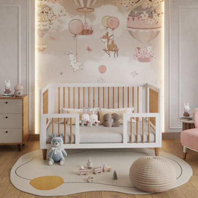 Bedzonline Pure Harmony White Baby Cot 140x70cm - Adjustable Height, Scandinavian Design, Durable & Safe Construction - Size: 140 cm x 70 cm - image 1