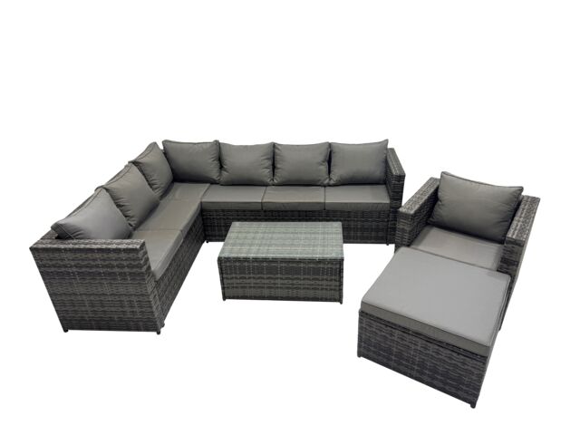 Fimous Outdoor Rattan Garden Furniture Set with Big Stool Dark Grey Mixed - image 1