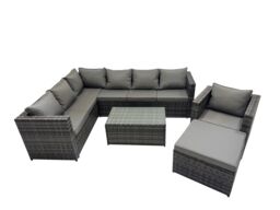 Fimous Outdoor Rattan Garden Furniture Set with Big Stool Dark Grey Mixed - thumbnail 1