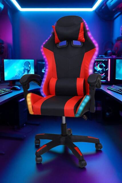 Groundlevel Gaming Office Chair with LED Lights in Red - image 1