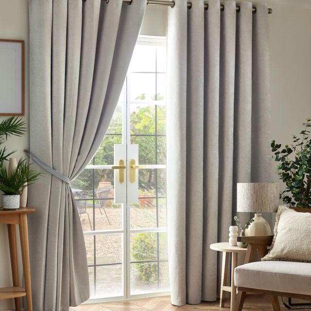Luxury Living Chenille Blackout Eyelet Curtains Thermal Triple Weave Pair in Silver - Size: 117 cm width x 183 cm drop - image 1