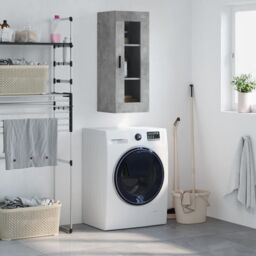 Berkfield Home Wall Mounted Cabinet Concrete Grey 34.5x34x90 cm - thumbnail 1