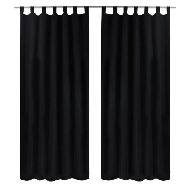 Berkfield Home 2 pcs Black Micro-Satin Curtains with Loops 140 x 245 cm - image 1