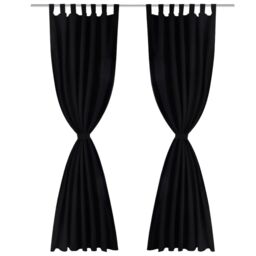 Berkfield Home 2 pcs Black Micro-Satin Curtains with Loops 140 x 245 cm - thumbnail 2