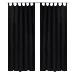 Berkfield Home 2 pcs Black Micro-Satin Curtains with Loops 140 x 245 cm - thumbnail 1