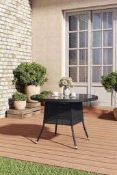 Living and Home Round Wicker Garden Dining Table With Parasol Hole in Black