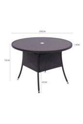 Living and Home Round Wicker Garden Dining Table With Parasol Hole in Black - thumbnail 6
