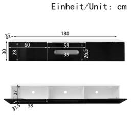 BTM Black & white 180 cm TV cabinet, high-gloss with 16-color LED - thumbnail 7