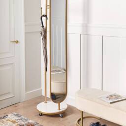 Wyld and Coco Gold Coat Stand with Marble Base and Full-Length Mirror