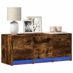 Berkfield Home TV Cabinet with LED Smoked Oak 97x34x40 cm Engineered Wood in Brown - Size: 97 x 34 x 40 cm - thumbnail 1