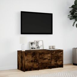 Berkfield Home TV Cabinet with LED Smoked Oak 97x34x40 cm Engineered Wood in Brown - Size: 97 x 34 x 40 cm - thumbnail 4