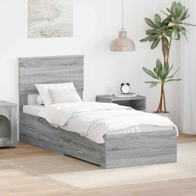 Berkfield Home Bed Frame Grey Sonoma & Silver 75 x 190 cm Engineered Wood - image 1
