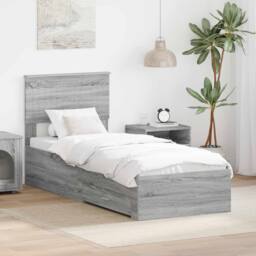 Berkfield Home Bed Frame Grey Sonoma & Silver 75 x 190 cm Engineered Wood - thumbnail 1