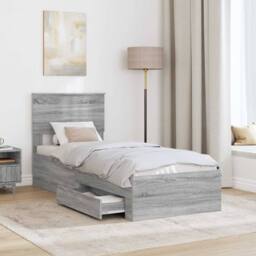 Berkfield Home Bed Frame Grey Sonoma & Silver 75 x 190 cm Engineered Wood - thumbnail 3