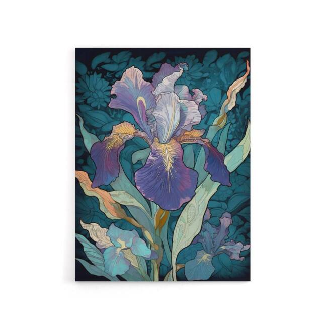 "Artery8 A Single Iris Flower Black & White Canvas Wall Art Print in Blue - Size: W18"" x H24""" - image 1