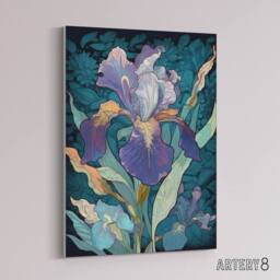 "Artery8 A Single Iris Flower Black & White Canvas Wall Art Print in Blue - Size: W18"" x H24""" - thumbnail 2