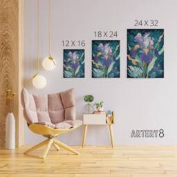 "Artery8 A Single Iris Flower Black & White Canvas Wall Art Print in Blue - Size: W18"" x H24""" - thumbnail 4