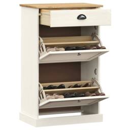 Berkfield Home Shoe Cabinet VIGO 60x35x96 cm White Solid Wood Pine - Size: 60 x 35 x 96 cm